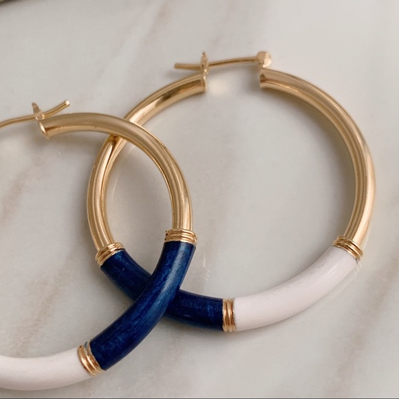 Navy Enamel Tube Hoops | 18k Gold Filled - Picture 5 of 8